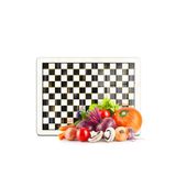 Decovetro Cam Kesme Tahtası ve Sunumluk ve Sunum Tabağı MacKenzie Siyah Beyaz Dama 30x40 cm