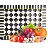 Decovetro Cam Kesme Tahtası ve Sunumluk ve Sunum Tabağı MacKenzie Siyah Beyaz Damalı 30x40 cm