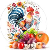 Decovetro Cam Kesme Tahtası ve Sunumluk Yuvarlak Balkan Horoz Desenli 30 x 30 cm - Çok Renkli