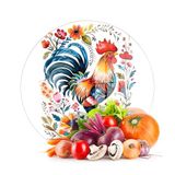 Decovetro Cam Kesme Tahtası ve Sunumluk Yuvarlak Balkan Horoz Desenli 30 x 30 cm