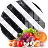 Decovetro Cam Kesme Tahtası ve Sunumluk Yuvarlak Çarpraz Siyah Beyaz Mermer Desenli 30X30 cm - Çok Renkli