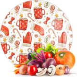 Decovetro Cam Kesme Tahtası ve Sunumluk Yuvarlak Christmas Yılbaşı Desenli 30 x 30 cm - Çok Renkli