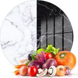 Decovetro Cam Kesme Tahtası ve Sunumluk Yuvarlak Double Siyah Beyaz Mermer Desenli 30X30 cm - Çok Renkli