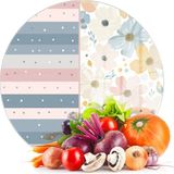 Decovetro Cam Kesme Tahtası ve Sunumluk Yuvarlak Flower & Stripes Desenli 30 x 30 cm - Çok Renkli