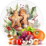 Decovetro Cam Kesme Tahtası ve Sunumluk Yuvarlak Gingerbread Yılbaşı Kurabiye Desenli 30 x 30 cm - Çok Renkli