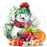 Decovetro Cam Kesme Tahtası ve Sunumluk Yuvarlak Kardan Adam Desenli 30 x 30 cm - Çok Renkli