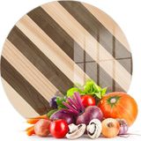 Decovetro Cam Kesme Tahtası ve Sunumluk Yuvarlak Karışık Ahşap Desenli 30X30 cm - Çok Renkli