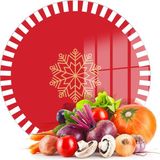 Decovetro Cam Kesme Tahtası ve Sunumluk Yuvarlak Kırmızı Beyaz Kar Tanesi Desenli 30X30 cm - Renk
