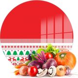 Decovetro Cam Kesme Tahtası ve Sunumluk Yuvarlak Kırmızı Ekose Dokuma Yılbaşı Desenli 30X30 cm