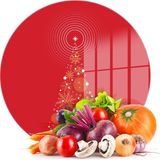 Decovetro Cam Kesme Tahtası ve Sunumluk Yuvarlak Kırmızı Yılbaşı Ağacı Desenli 30X30 cm