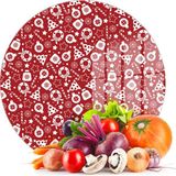 Decovetro Cam Kesme Tahtası ve Sunumluk Yuvarlak Kırmızı Yılbaşı Desenli 30X30 cm