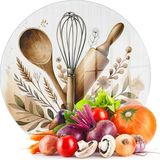 Decovetro Cam Kesme Tahtası ve Sunumluk Yuvarlak Kitchenware Desenli 30 x 30 cm - Çok Renkli