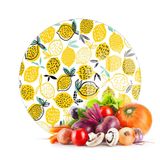 Decovetro Cam Kesme Tahtası ve Sunumluk Yuvarlak Limon Desenli 30x30 Cm