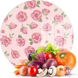 Decovetro Cam Kesme Tahtası ve Sunumluk Yuvarlak Love Serisi Gül Desenli 30 x 30 cm - Çok Renkli