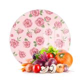Decovetro Cam Kesme Tahtası ve Sunumluk Yuvarlak Love Serisi Gül Desenli 30 x 30 cm