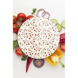 Decovetro Cam Kesme Tahtası ve Sunumluk Yuvarlak Love Serisi Minik Kalpler Desenli 30 x 30 cm - Çok Renkli