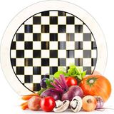 Decovetro Cam Kesme Tahtası ve Sunumluk Yuvarlak Mackenzie Black White Dama 30X30 cm - -