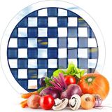 Decovetro Cam Kesme Tahtası ve Sunumluk Yuvarlak Mackenzie Mavi Beyaz 30X30 cm - -