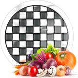 Decovetro Cam Kesme Tahtası ve Sunumluk Yuvarlak Mackenzie Siyah Beyaz 30X30 cm - -