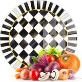 Decovetro Cam Kesme Tahtası ve Sunumluk Yuvarlak Mackenzie Siyah Beyaz Dama Desenli 30X30 cm - -