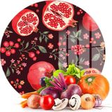 Decovetro Cam Kesme Tahtası ve Sunumluk Yuvarlak Nar Desenli 30 x 30 cm - Çok Renkli
