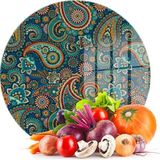 Decovetro Cam Kesme Tahtası ve Sunumluk Yuvarlak Şal Desenli 30 x 30 cm - Çok Renkli