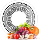 Decovetro Cam Kesme Tahtası ve Sunumluk Yuvarlak Siyah Beyaz Çini Desenli 30X30 cm - 30 x 30 cm