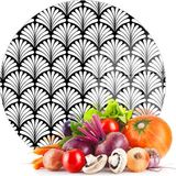 Decovetro Cam Kesme Tahtası ve Sunumluk Yuvarlak Siyah Beyaz Geometrik Desenli 30X30 cm - Çok Renkli