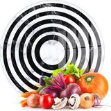 Decovetro Cam Kesme Tahtası ve Sunumluk Yuvarlak Siyah Beyaz Karışık Mermer Desenli 30X30 cm - Çok Renkli