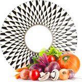 Decovetro Cam Kesme Tahtası ve Sunumluk Yuvarlak Siyah Beyaz Mermer Çizgi Desenli 30X30 cm - Çok Renkli