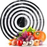 Decovetro Cam Kesme Tahtası ve Sunumluk Yuvarlak Siyah Beyaz Mermer Desenli 30X30 cm - Çok Renkli