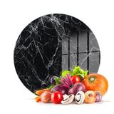 Decovetro Cam Kesme Tahtası ve Sunumluk Yuvarlak Siyah Beyaz Mermer Desenli 30x30 Cm