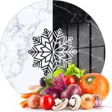 Decovetro Cam Kesme Tahtası ve Sunumluk Yuvarlak Siyah Beyaz Mermer Kar Tanesi Desenli 30X30 cm - Çok Renkli