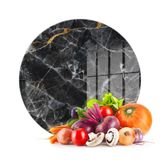 Decovetro Cam Kesme Tahtası ve Sunumluk Yuvarlak Siyah Mermer Desenli 30x30 Cm