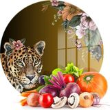 Decovetro Cam Kesme Tahtası ve Sunumluk Yuvarlak Tropik Leopar Desenli 30 x 30 cm - Çok Renkli