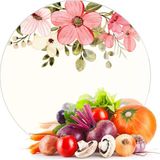 Decovetro Cam Kesme Tahtası ve Sunumluk Yuvarlak Vintage Bej Renkli Çiçekler 30X30 cm