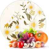Decovetro Cam Kesme Tahtası ve Sunumluk Yuvarlak Vintage Papatyalar 30X30 cm - Çok Renkli