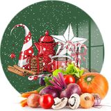 Decovetro Cam Kesme Tahtası ve Sunumluk Yuvarlak Yeşil Yılbaşı Kar Desenli 30X30 cm