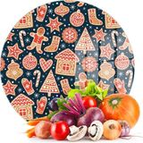 Decovetro Cam Kesme Tahtası ve Sunumluk Yuvarlak Yılbaşı Kurabiye Desenli 30X30 cm - 30 x 30 cm