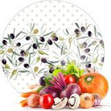 Decovetro Cam Kesme Tahtası ve Sunumluk Yuvarlak Zeytin Desenli 30 x 30 cm - Çok Renkli