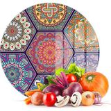 Decovetro Cam Kesme Tahtası Yuvarlak Altıgen Mandala Desenli 30X30 cm