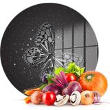 Decovetro Cam Kesme Tahtası Yuvarlak Black Kelebek Desenli 30x30 Cm