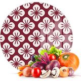 Decovetro Cam Kesme Tahtası Yuvarlak Bordo Büyük Çiçek Desenli 30x30 Cm