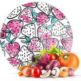 Decovetro Cam Kesme Tahtası Yuvarlak Çilek Desenli 30X30 cm