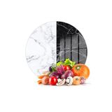 Decovetro Cam Kesme Tahtası Yuvarlak Double Siyah Beyaz Mermer Desenli 30x30 cm