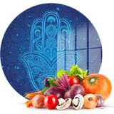 Decovetro Cam Kesme Tahtası Yuvarlak Fatma Ana Eli Mavi Desenli 30X30 cm