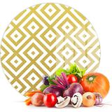 Decovetro Cam Kesme Tahtası Yuvarlak Gold Kilim Desenli 30X30 cm