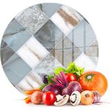 Decovetro Cam Kesme Tahtası Yuvarlak Gri Mermer Desenli 30x30 Cm