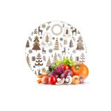 Decovetro Cam Kesme Tahtası Yuvarlak Kahverengi Karışık Yılbaşı Desenli 30x30 cm