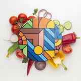 Decovetro Cam Kesme Tahtası Yuvarlak Karma Geometrik Desenli 30x30 Cm